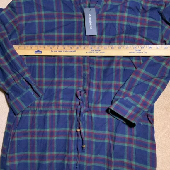 Annabelle Women's Sz Large‎ Blue Flannel Button Down Tie Long Sleeve Tunic (I) - Picture 4 of 4